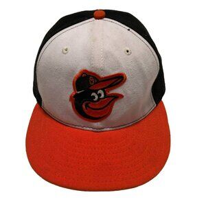BALTIMORE ORIOLES HAT CAP SZ 7 ON FIELD CAP NEW ERA MLB PLAYER WHITE ORANGE BLCK